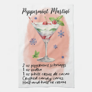 Cute Peppermint Martini Christmas Drink Recipe Tea Towel