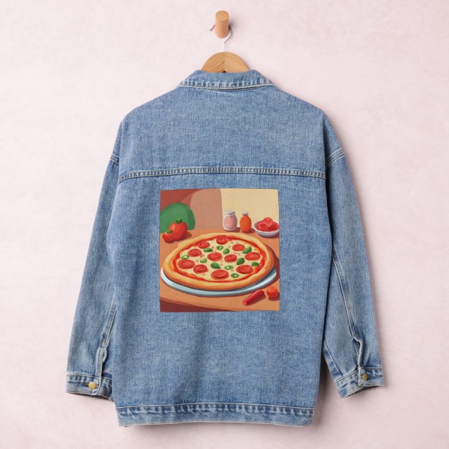Cute Pepperoni Pizza AI Art Denim Jacket (Hangar)