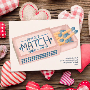 Cute perfect match pink retro Valentine photo Holiday Card