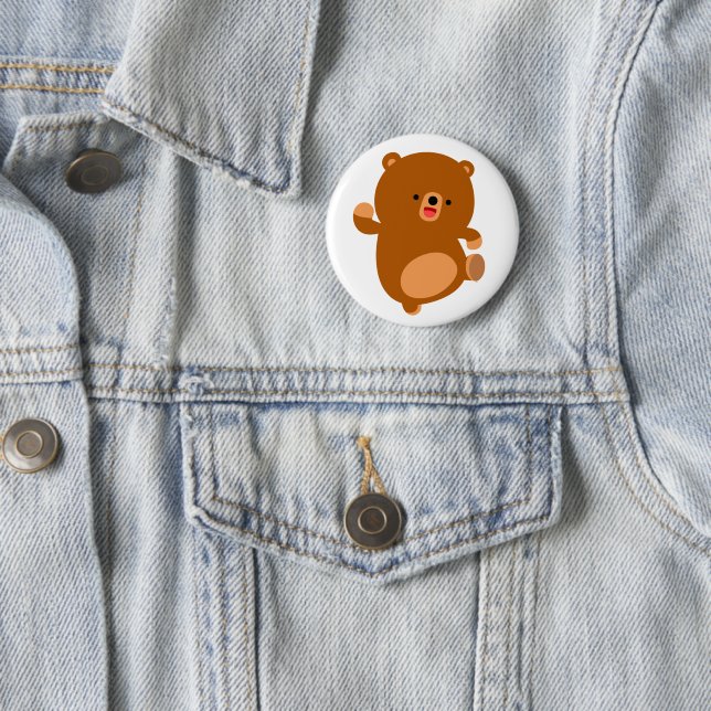 Cute Perky Cartoon Bear 6 Cm Round Badge (In Situ)