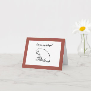 Cute Perky Pig Cartoon, Farm Animal Ink Sketch Card