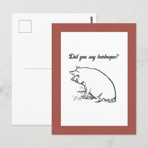 Cute Perky Pig Cartoon, Farm Animal Ink Sketch Postcard