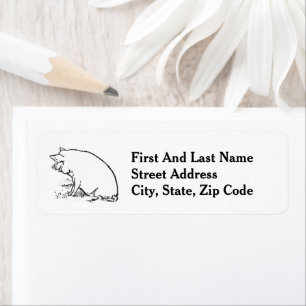 Cute Perky Pig Cartoon, Farm Animal Ink Sketch Return Address Label