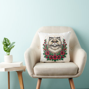 Cute Persian Cat, Floral Persian Kitty Cushion