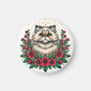 Cute Persian Cat, Floral Persian Kitty Magnet