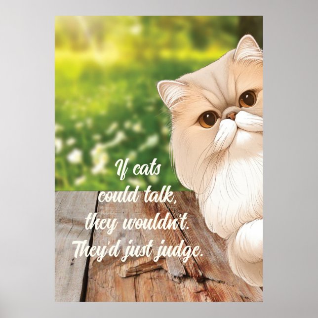 Cute Persian Cat Peek Around Poster (Front)