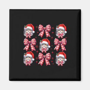 Cute Persian Cat Red Plaid Coquette Bow Christmas Magnet
