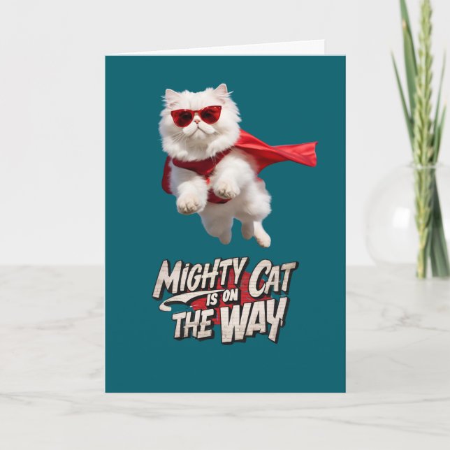 Cute Persian Cat Superhero Greeting Card (Front)