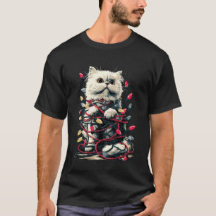 Cute Persian Cat with Christmas Lights Cozy Kitten T-Shirt