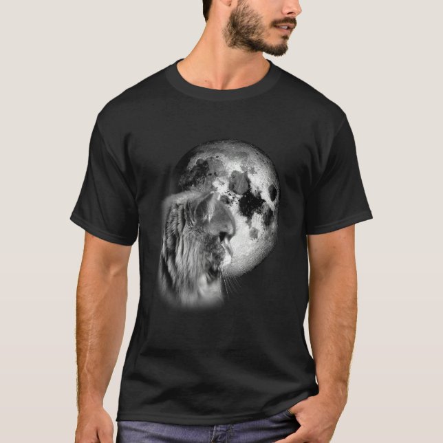 cute Persian Cat with Moon Cat T-Shirt (Front)