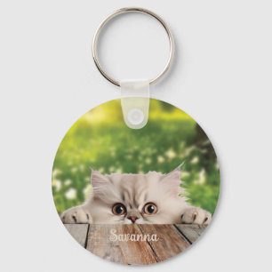 Cute Persian Peeking Cat Key Ring