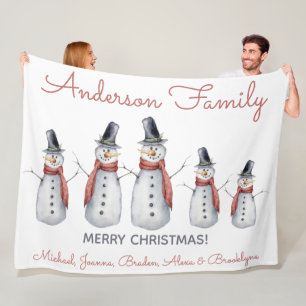 Cute Personal Family Name Snowman Merry Christmas Fleece Blanket