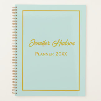 Cute Personal Minimalist Geyser Blue, Gold Monthly Planner
