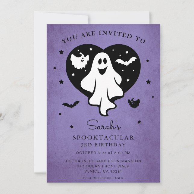 Cute Personalise Halloween Ghost Heart Bat  Invita Invitation (Front)