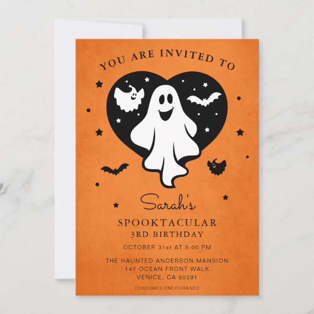 Cute Personalise Halloween Ghost Heart Bat Invitat Invitation (Front)