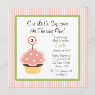 Cute Personalise Pink Cupcake Birthday Invitations