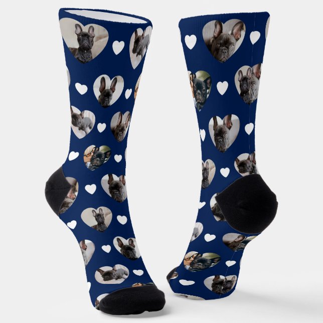 Cute Personalised 6 Heart-Shaped Pet Photos Socks (Angled)
