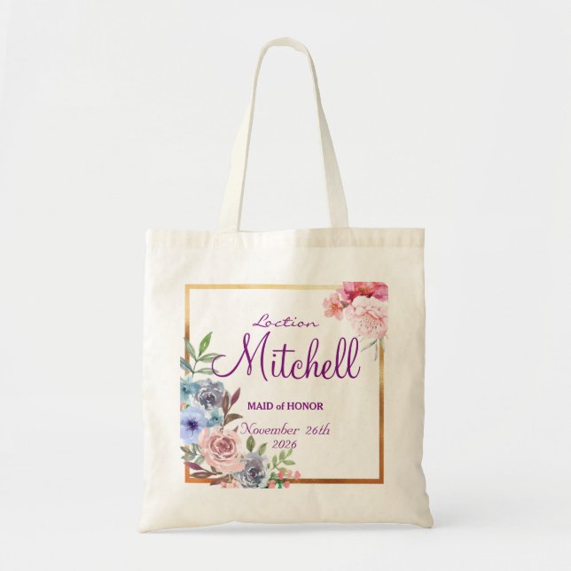 Cute personalised abstract maid of honour wedding tote bag (Front)