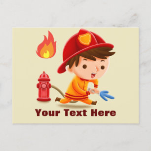 Cute Personalised Add a Name Firefighter Postcard