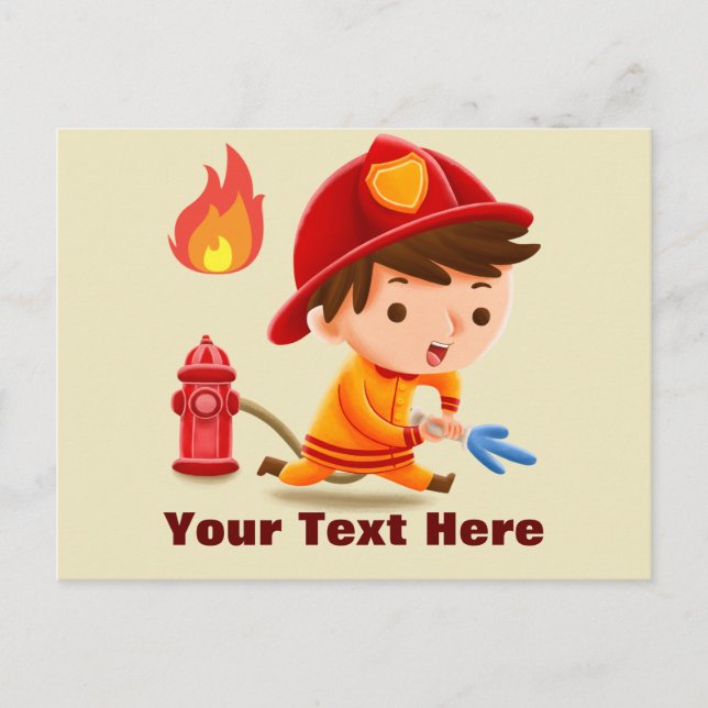 Cute Personalised Add a Name Firefighter Postcard (Front)
