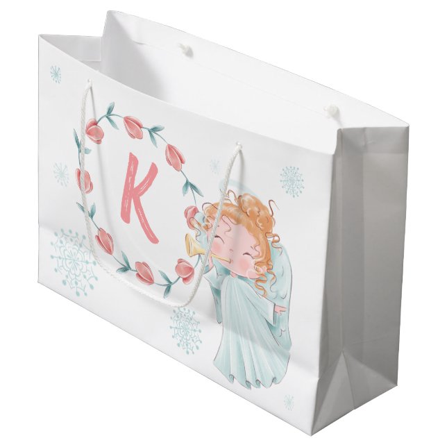 Cute Personalised Angel Large Gift Bag (Front Angled)