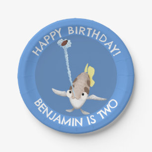 Cute personalised Archerfish cartoon birthday Paper Plate