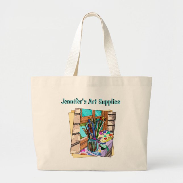 Cute personalised Art Supply Large Tote Bag (Front)