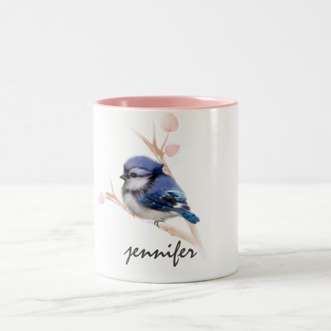 Cute Personalised Baby Blue Jay Bird Mug (Center)