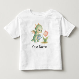 Cute Personalised Baby Dragon Watering Flowers Toddler T-Shirt