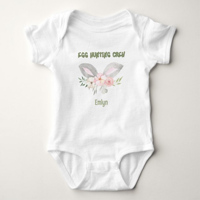 Cute Personalised Baby Egg Hunting Crew Baby Bodysuit (Front)