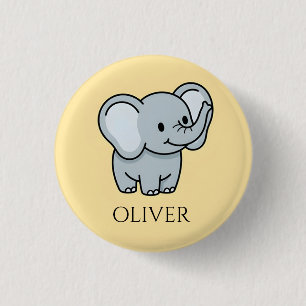 Cute Personalised Baby Elephant Kids Name 3 Cm Round Badge