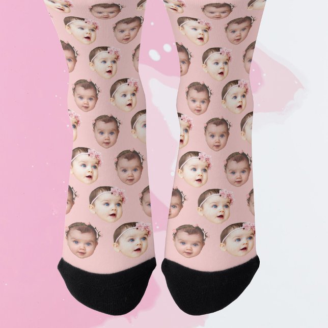 Cute Personalised Baby Kids Face 2 Photos Socks (Creator Uploaded)