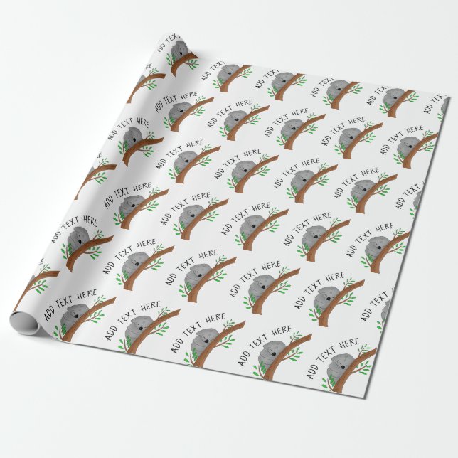 Cute Personalised Baby Koala Bear Baby Shower Wrapping Paper (Unrolled)