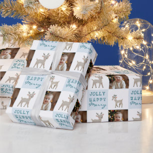 Cute Personalised Baby Photo Reindeer Christmas Wrapping Paper