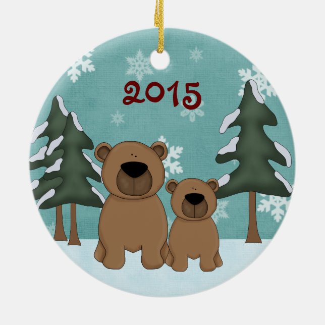 Cute Personalised Baby's First Christmas Bears Ceramic Ornament (Back)