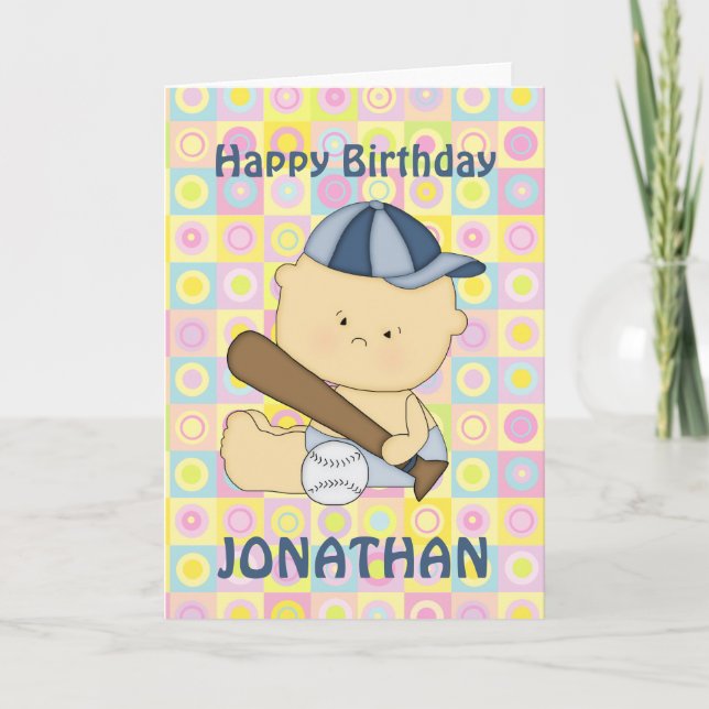 Cute personalised baseball kid  birthday cards (Front)