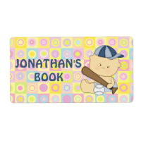 Cute personalised baseball kid book plate