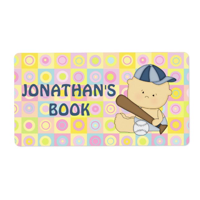Cute personalised baseball kid book plate (Front)