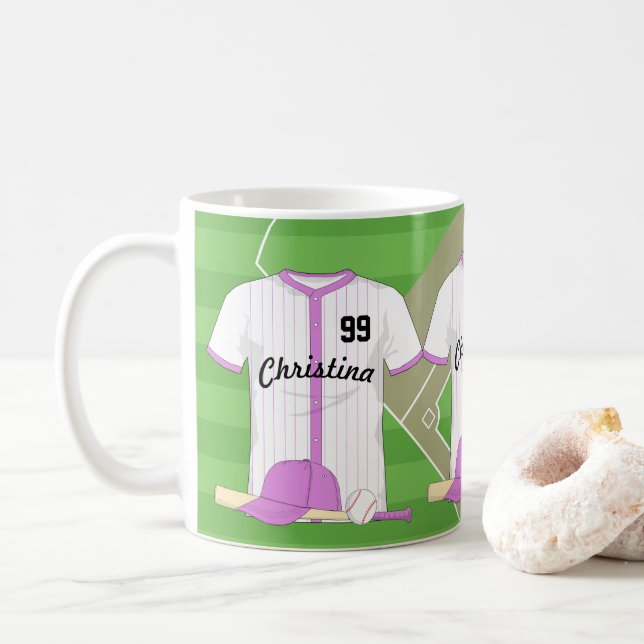 Cute Personalised Baseball pink Coffee Mug (With Donut)