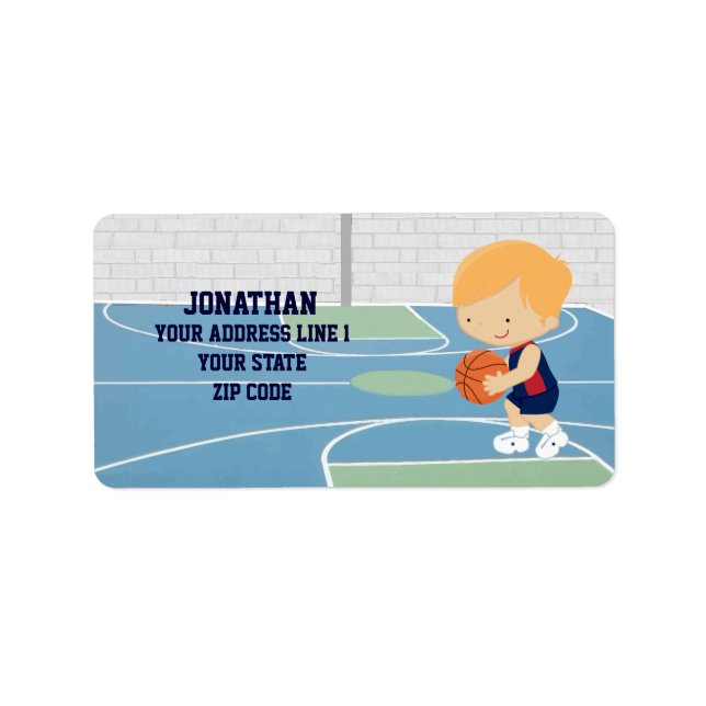 Cute Personalised Basketball Player blonde navy Label (Front)