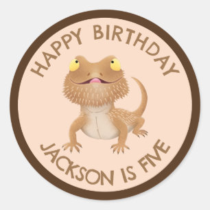 Cute personalised bearded dragon lizard birthday classic round sticker