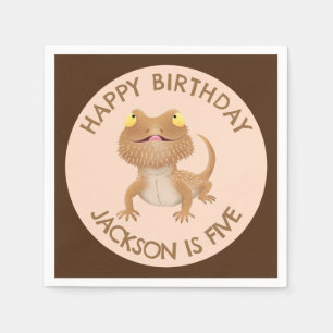 Cute personalised bearded dragon lizard birthday napkin