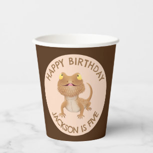 Cute personalised bearded dragon lizard birthday paper cups