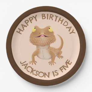 Cute personalised bearded dragon lizard birthday paper plate