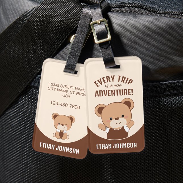 Cute Personalised Bear's Adventure Luggage Tag (Creator Uploaded)