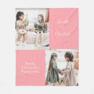 Cute Personalised BFF Two Photo Pink Best Friend Fleece Blanket