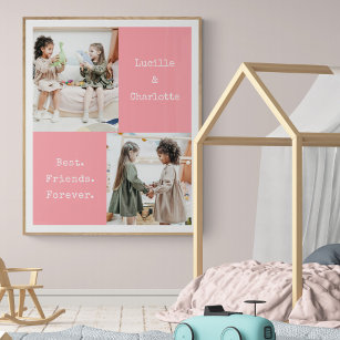 Cute Personalised BFF Two Photo Pink Best Friend Poster