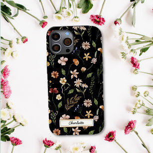 Cute Personalised Black Floral Wildflower iPhone 15 Mini Case