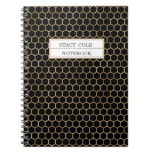 Cute Personalised Black Gold Honeycomb Bee Pattern