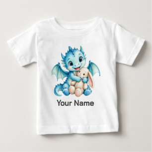 Cute Personalised Blue Baby Dragon Hugging Bunny T-Shirt
